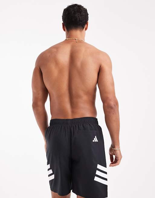 adidas Training 8"" 3 stripe swim shorts in black