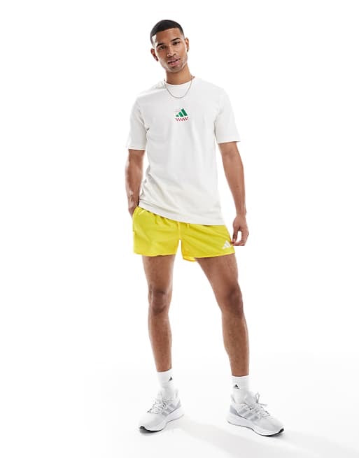 adidas Training 3 stripe 3" swim shorts in yellow