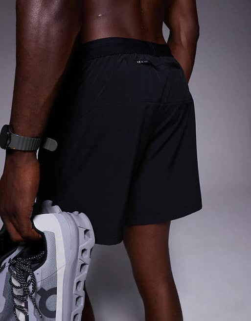 4505 5" running short with elastic waist and zip phone pocket in black