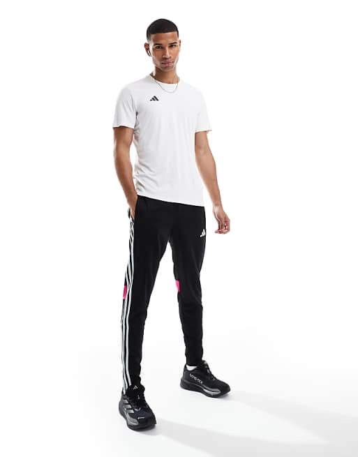 adidas Football Tiro essentials 3 stripe joggers in black