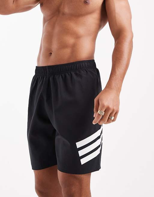 adidas Training 8"" 3 stripe swim shorts in black