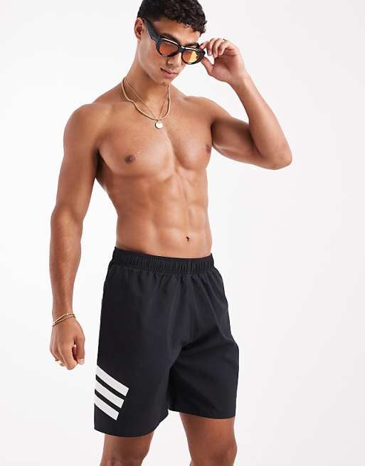 adidas Training 8"" 3 stripe swim shorts in black