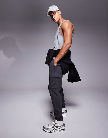 4505 Icon training quick dry performance cargo joggers in charcoal