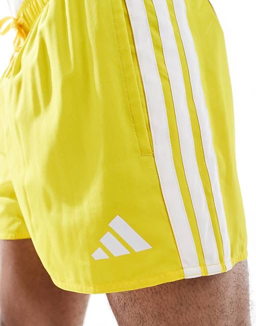 adidas Training 3 stripe 3" swim shorts in yellow