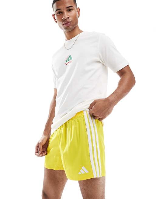 adidas Training 3 stripe 3" swim shorts in yellow
